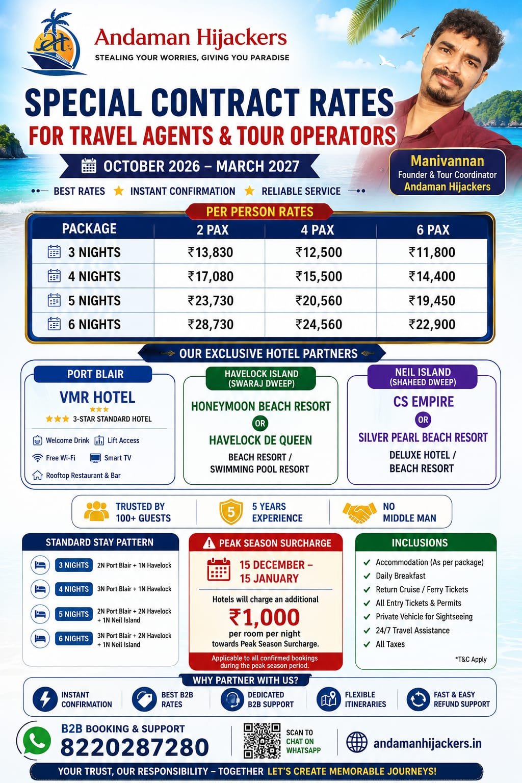 Andaman B2B Tour Package Contract Rates (October 2026 – March 2027) | Special Rates for Travel Agents